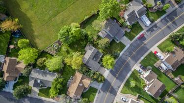 Aerial view of typical residential neighborhood